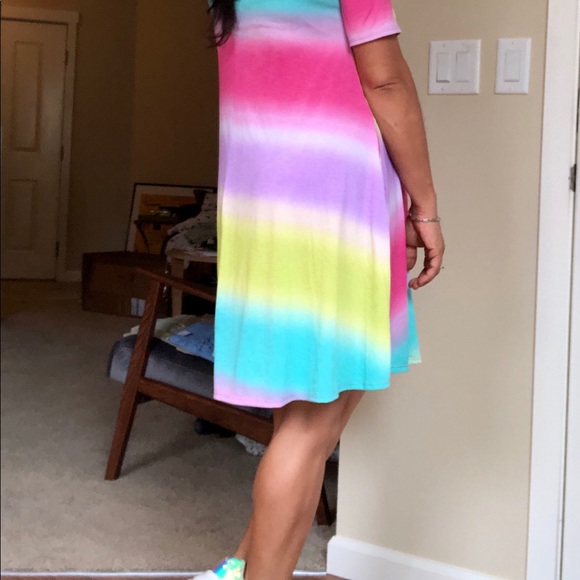 Bright pastel gradient printed striped tunic dress - Picture 8 of 8